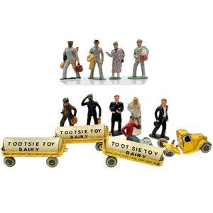 Vintage Lead Figures Barclays Numbered Plus Tootsie Toy Dairy Truck 3 Trailers